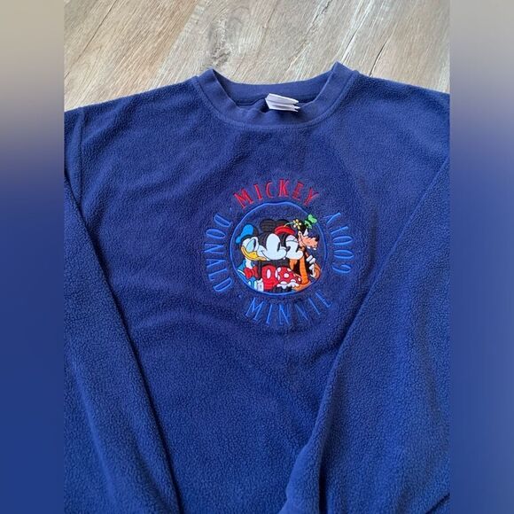 VTG Disney Mickey Goofy Embroidered Sweatshirt Pullover Blue Graphic Size S M - Picture 4 of 11